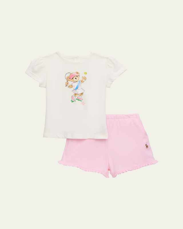 Girl's Jersey Bear T-Shirt and Shorts Set, Size 3M-24