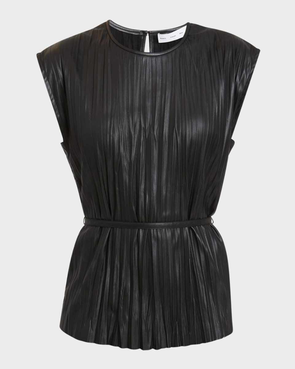 Lyra Pleated Faux-Leather Top