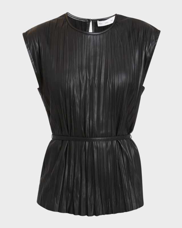 Lyra Pleated Faux-Leather Top