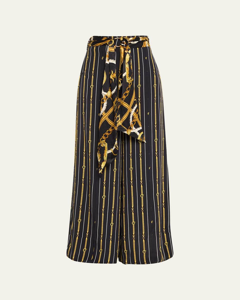 Scarf Belt Wide-Leg Silk Pants