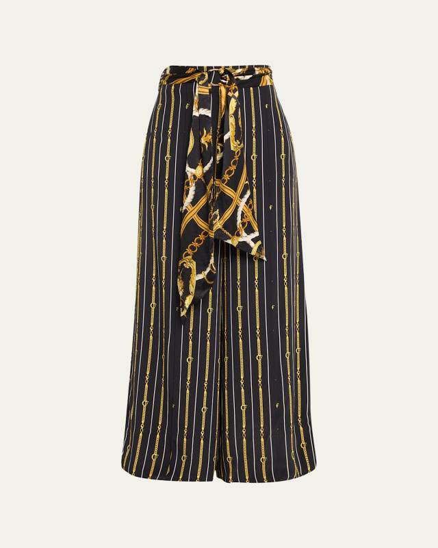 Scarf Belt Wide-Leg Silk Pants