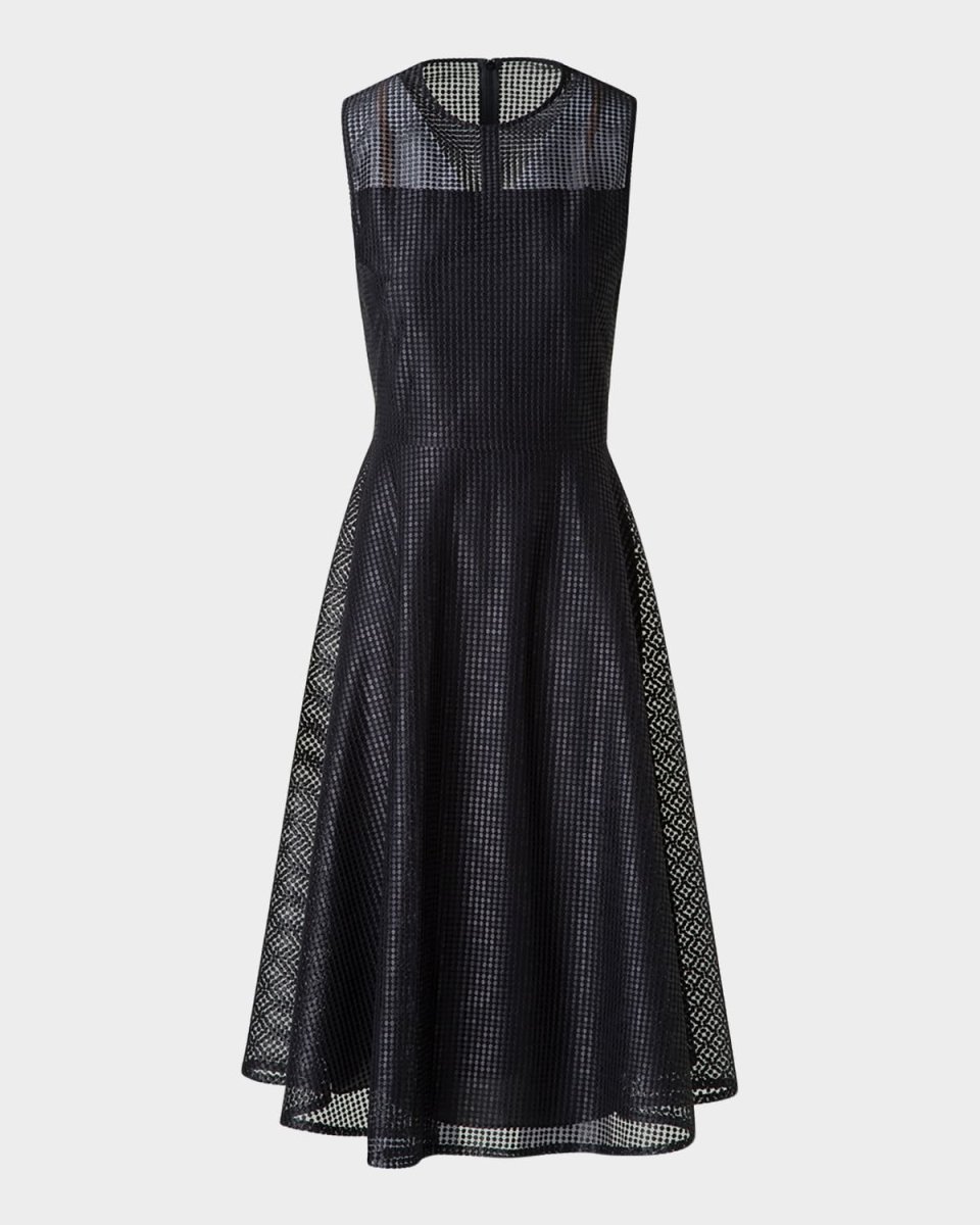 Embroidered Mesh Sleeveless Flare Dress