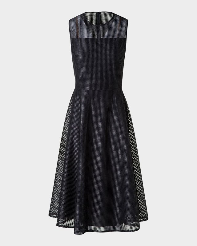 Embroidered Mesh Sleeveless Flare Dress