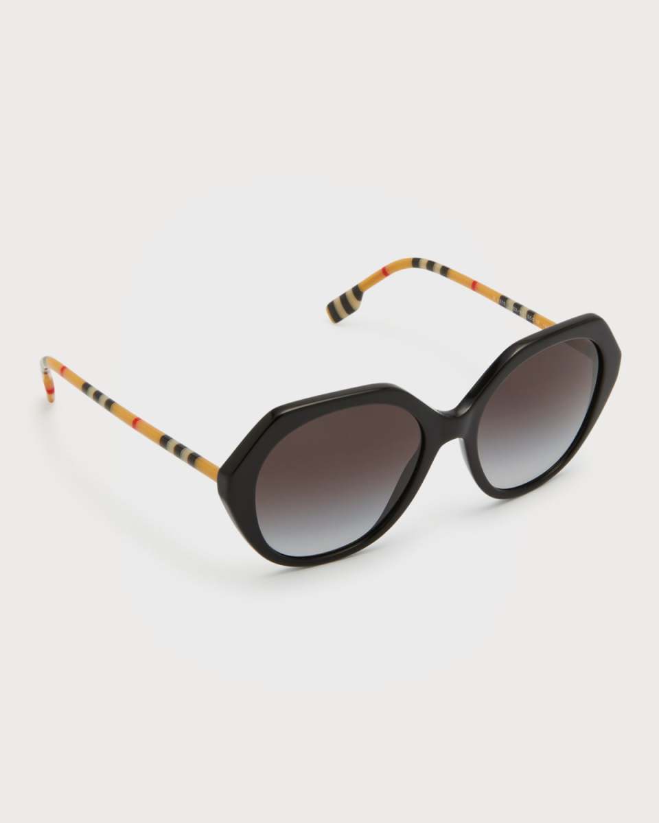 Check Geometric Round Acetate & Plastic Sunglasses