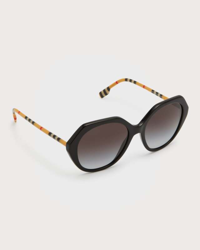 Check Geometric Round Acetate & Plastic Sunglasses