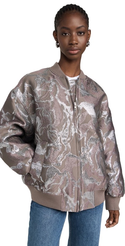 Stine Goya Volominous Bomber Jacket Abstract Foliage