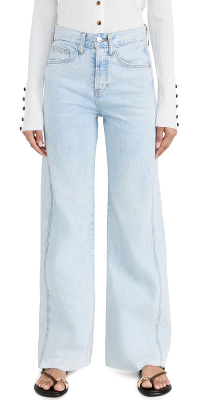 Veronica Beard Jean Taylor Wide Leg Jeans Pale Stone
