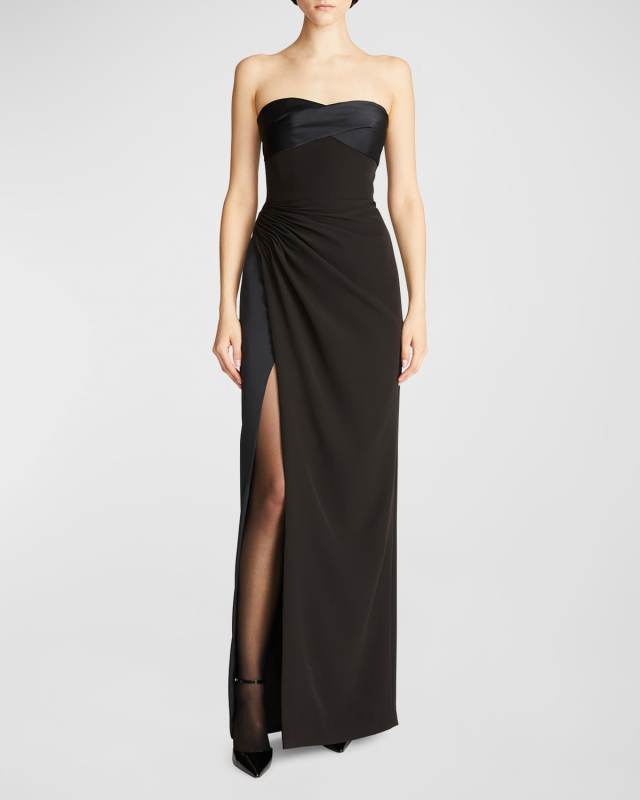 Esther Strapless Crepe & Satin Column Gown