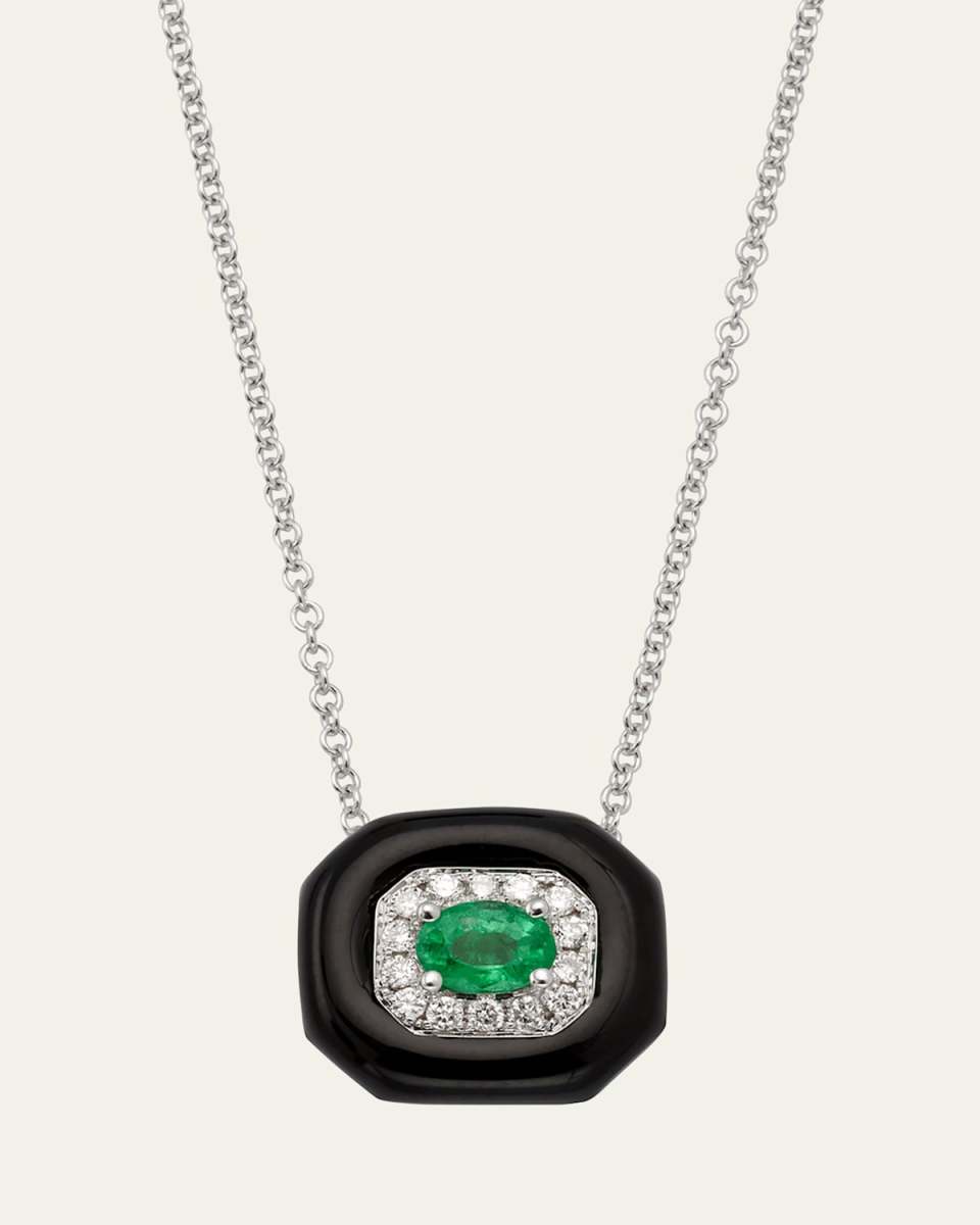 18k White Gold Oui Diamond & Emerald Pendant