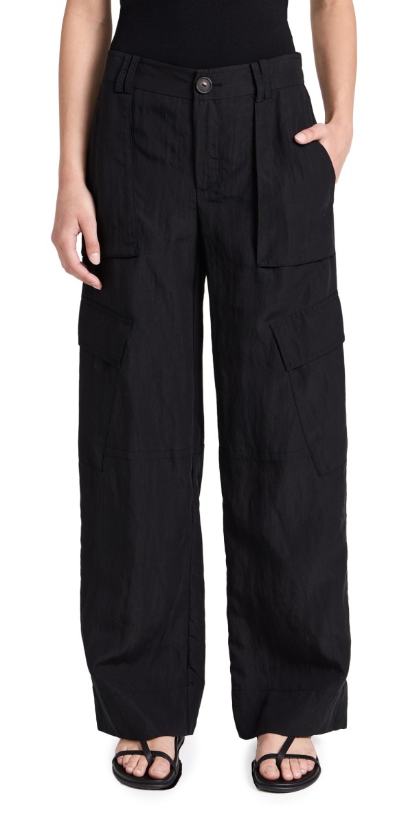 Vince Mid Rise Fluid Cargo Trousers Black