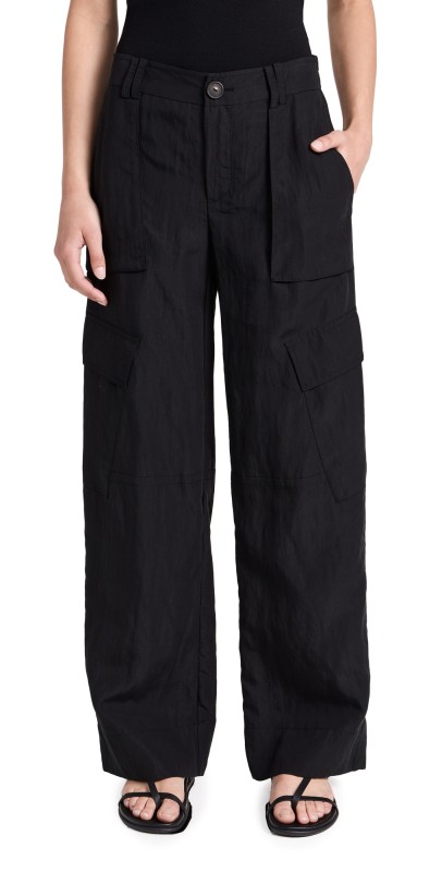Vince Mid Rise Fluid Cargo Trousers Black