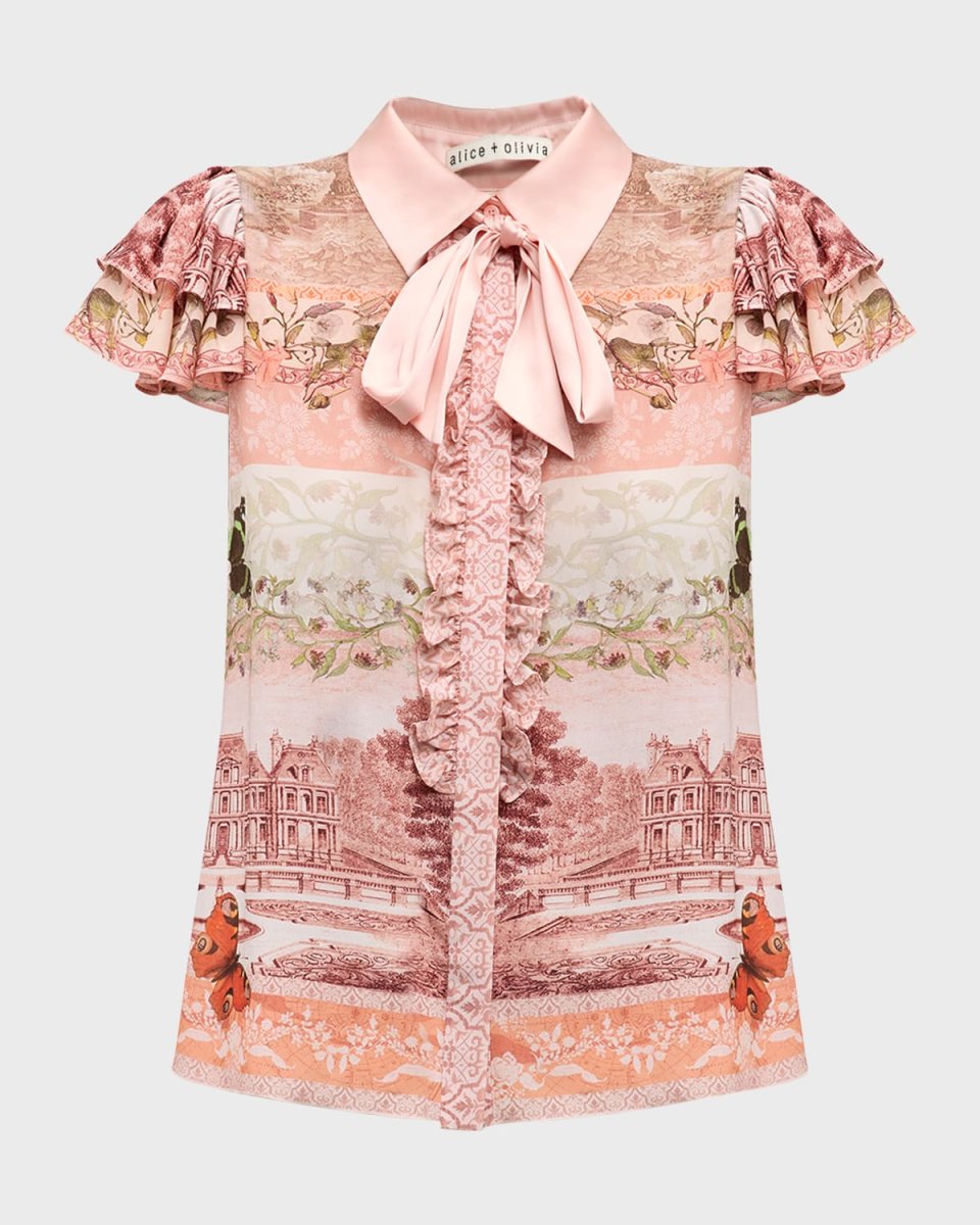 Versailles Minda Ruffle Short-Sleeve Tie Blouse