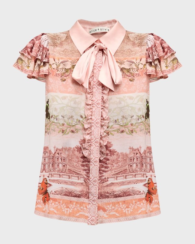 Versailles Minda Ruffle Short-Sleeve Tie Blouse