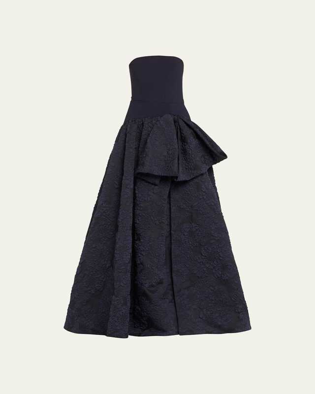 Calathea Strapless A-Line Jacquard Crepe Gown