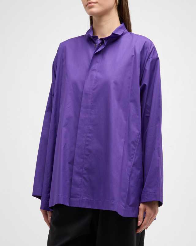 Side Paneled Shirt with Double Stand Collar Long