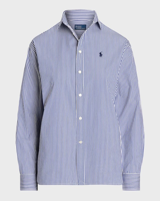 Striped Long-Sleeve Cotton Blouse