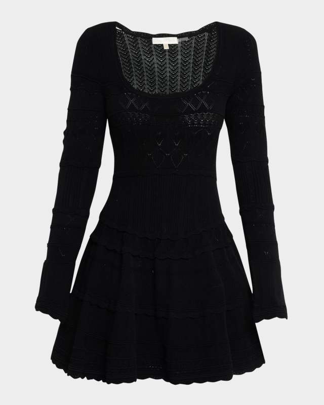 Lavender Pointelle-Knit Mini Dress