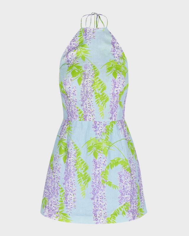Delilah Floral-Print Linen Backless Mini Dress