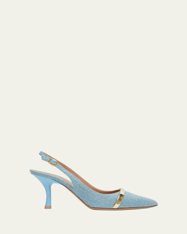 Jama Denim Metallic Slingback Pumps