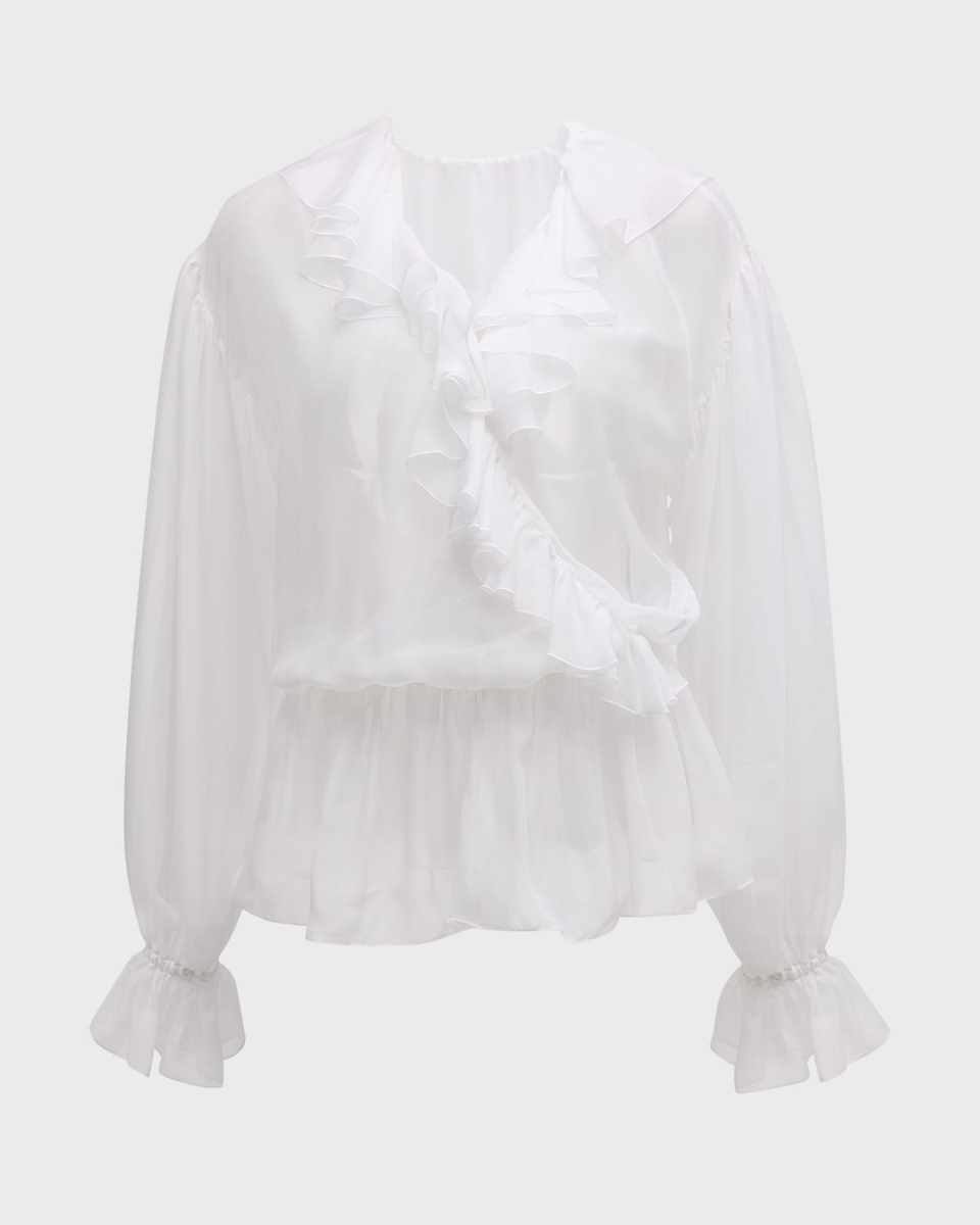 Ruffle Chiffon Long-Sleeve Top