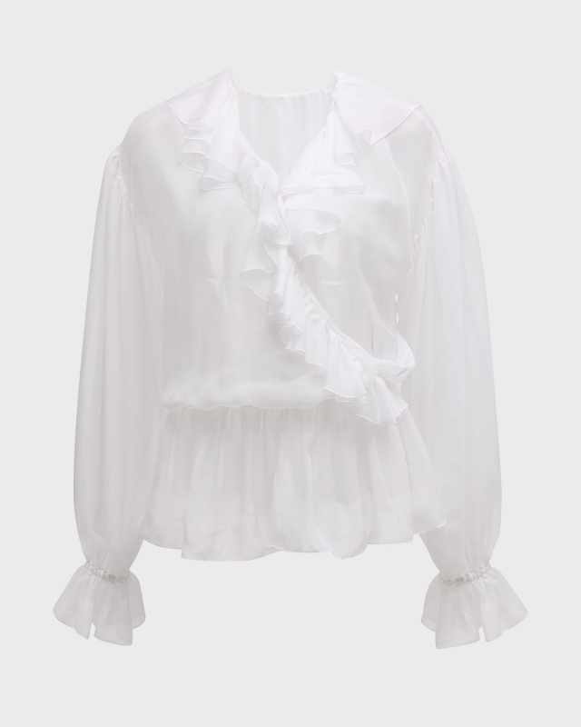 Ruffle Chiffon Long-Sleeve Top