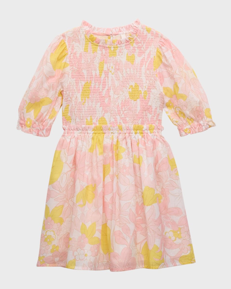Girl's Pop Floral-Print Smocked Dress, Size 1-10