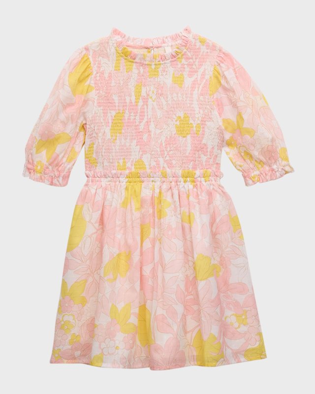 Girl's Pop Floral-Print Smocked Dress, Size 1-10