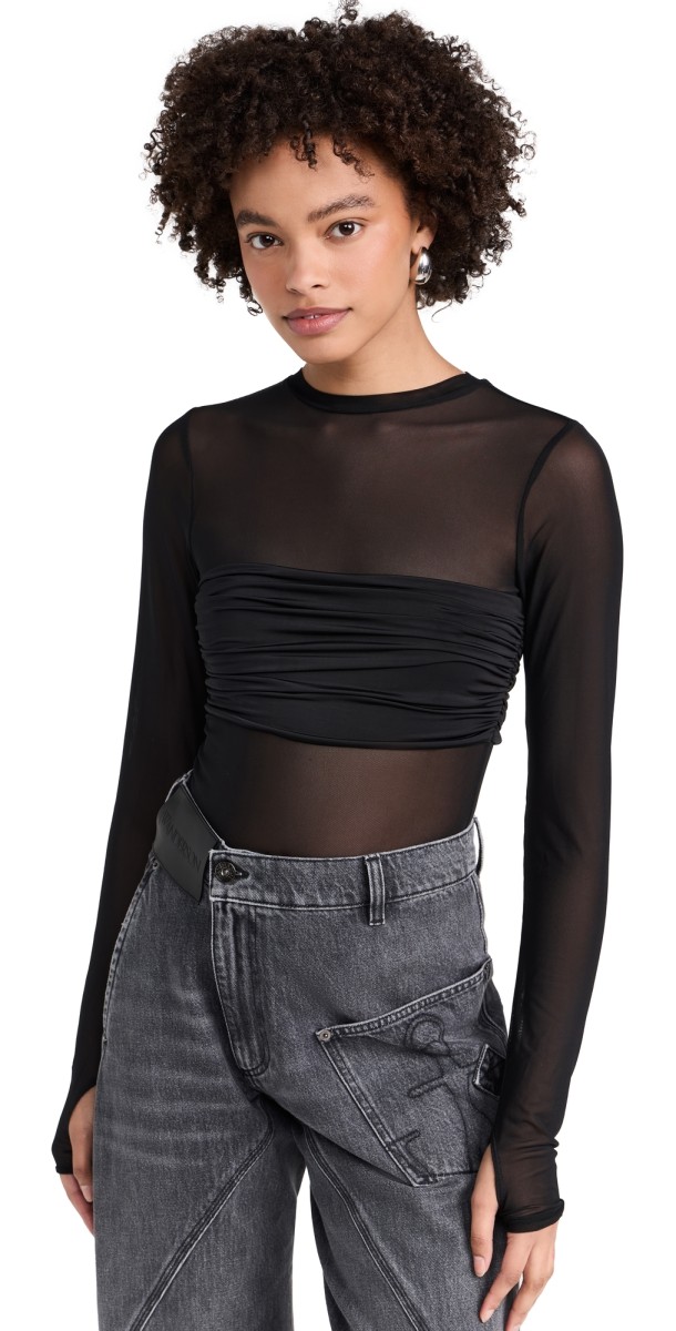 AFRM Rhode Fabric Mixing Thong Bodysuit Noir