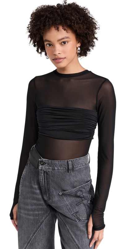 AFRM Rhode Fabric Mixing Thong Bodysuit Noir