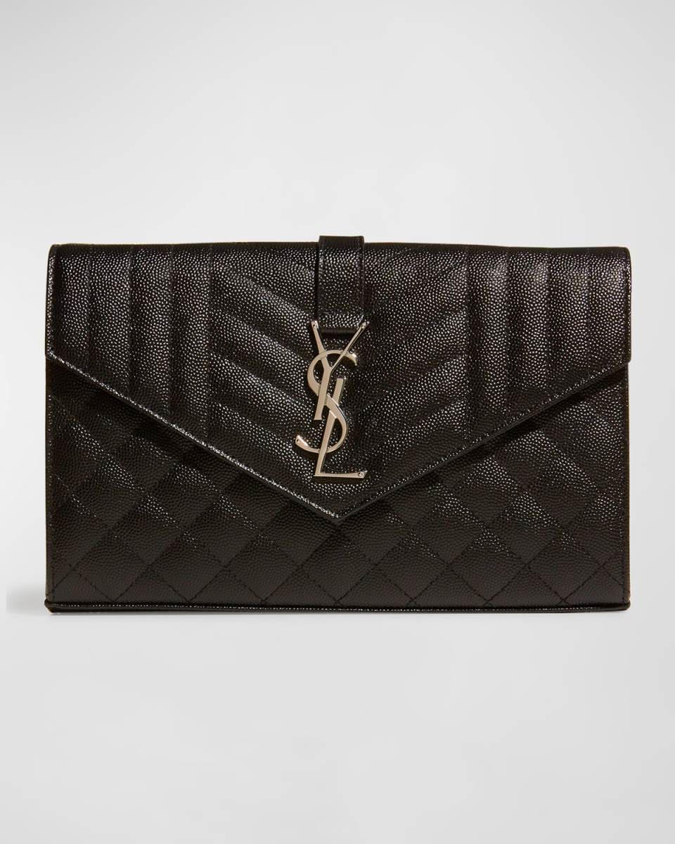 Envelope Triquilt YSL Wallet on Chain in Grained Leather
