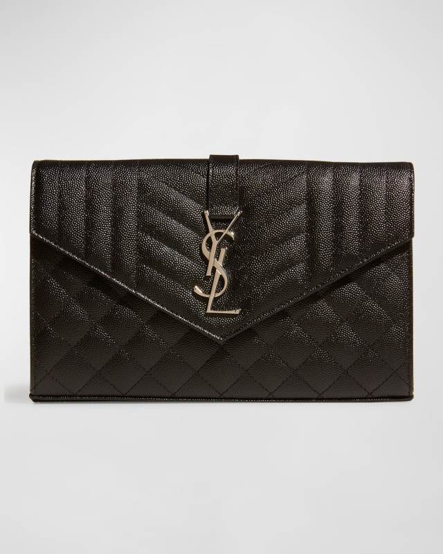 Envelope Triquilt YSL Wallet on Chain in Grained Leather