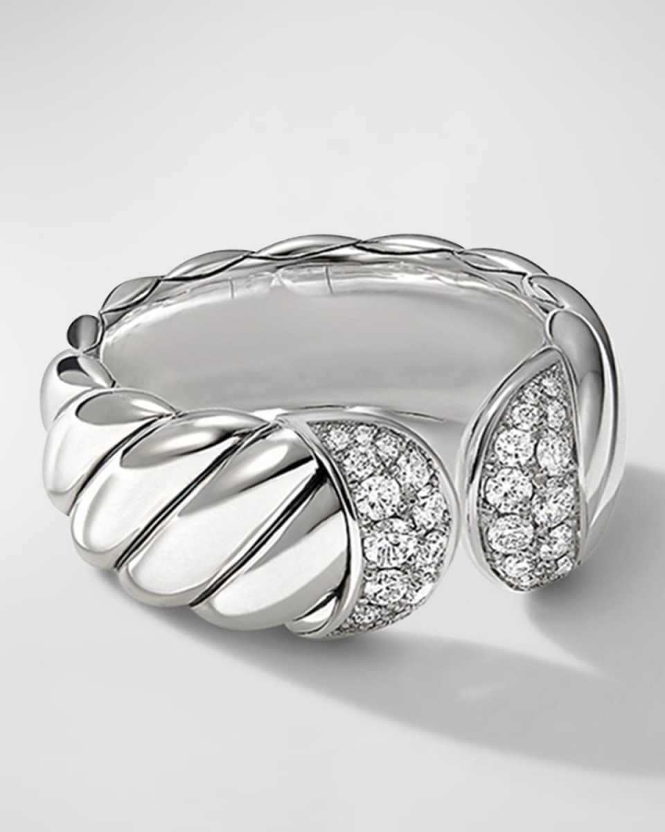 Sculpted Cable Ring with Pave Diamonds