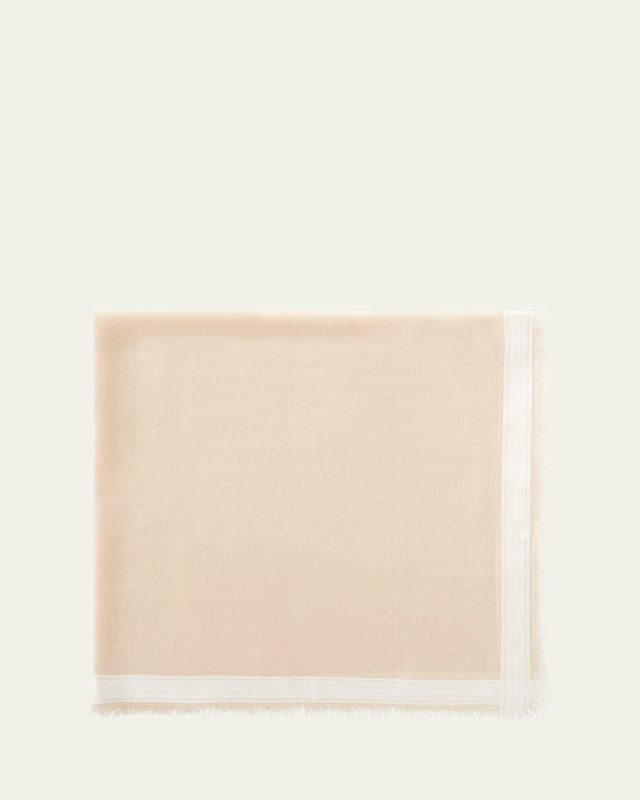 Striped Trim Cashmere-Silk Blend Scarf