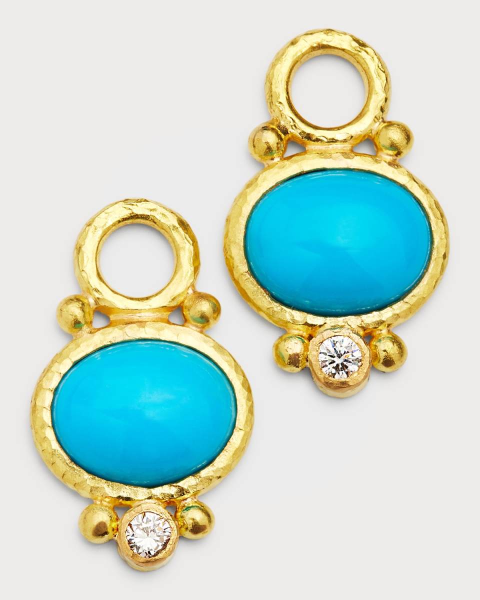 19K Turquoise and Diamond Earring Pendants, 13x12mm