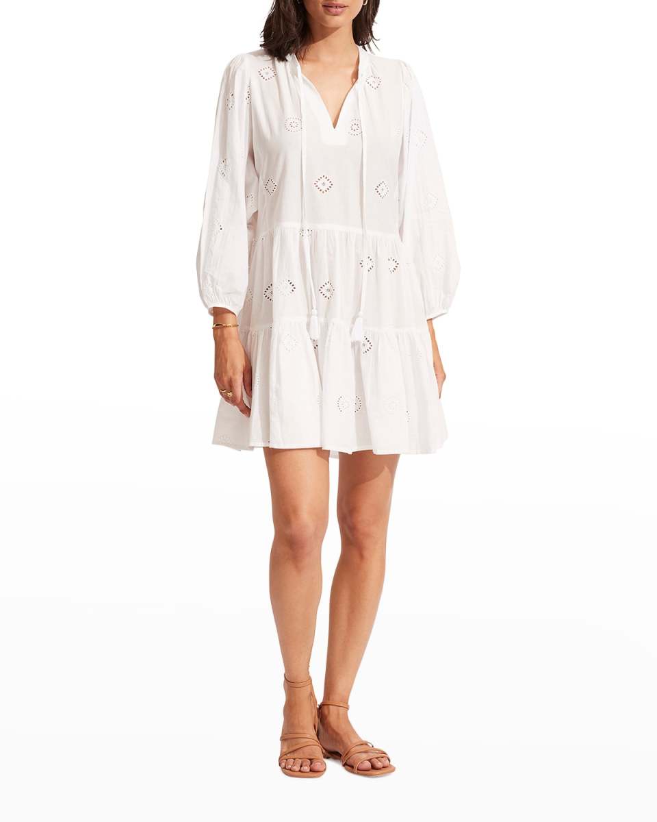 Tiered Embroidered Mini A-Line Dress