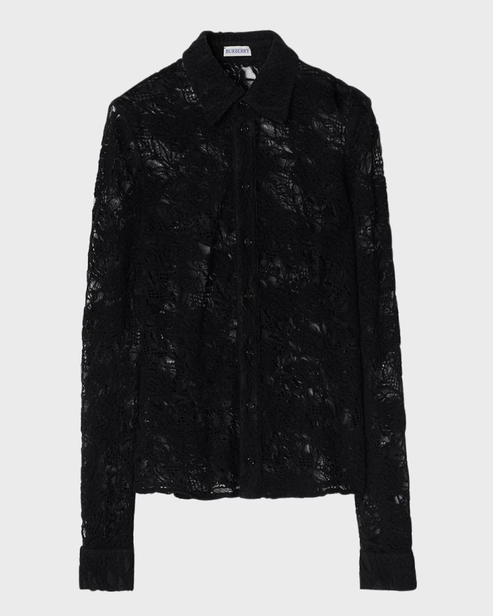 Lace Fitted Button-Front Shirt