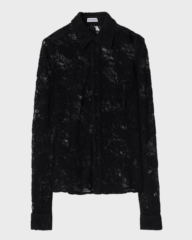 Lace Fitted Button-Front Shirt