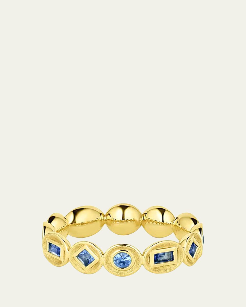 18K Gold Bezel Blue Sapphire Eternity Ring, Size