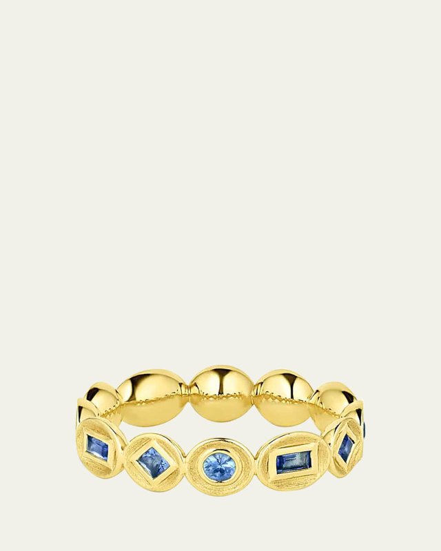 18K Gold Bezel Blue Sapphire Eternity Ring, Size
