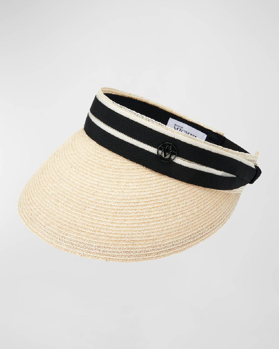 Pat Straw Visor With Striped Band