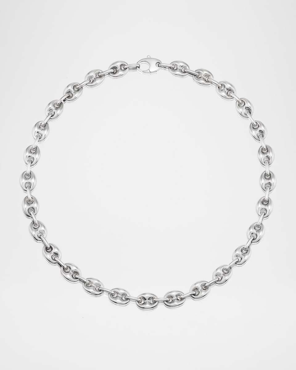 Sterling Silver Puffy Graduated Mariner Chain Necklace, 20"L