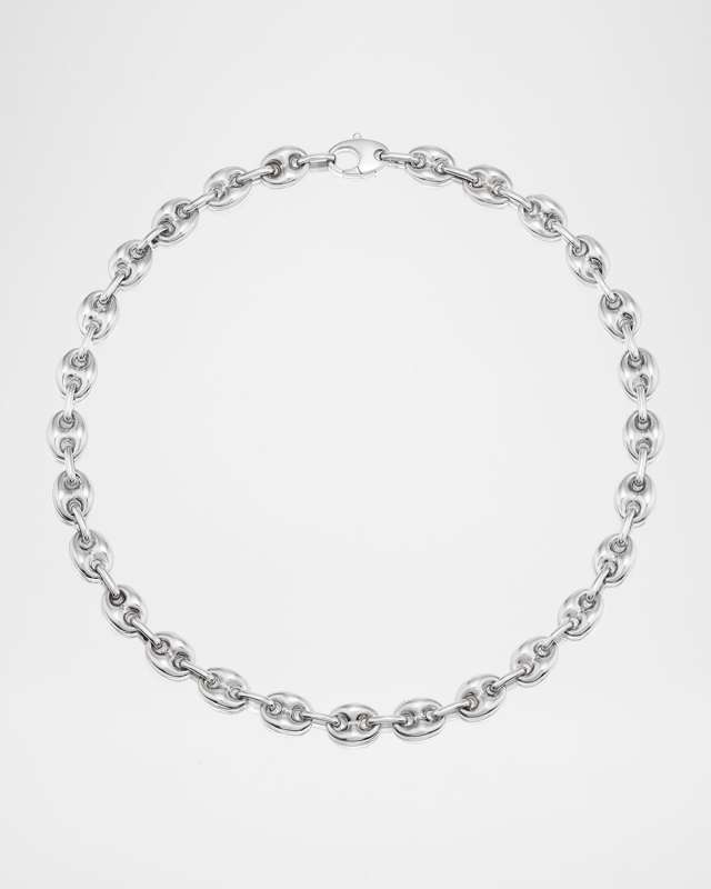 Sterling Silver Puffy Graduated Mariner Chain Necklace, 20"L