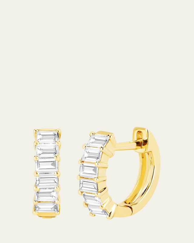 Prong-Set Diamond Baguette Huggie Earring, Single