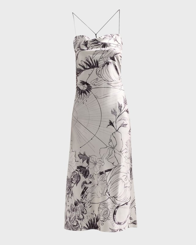 Cosmic Floral Print Satin Slip Dress