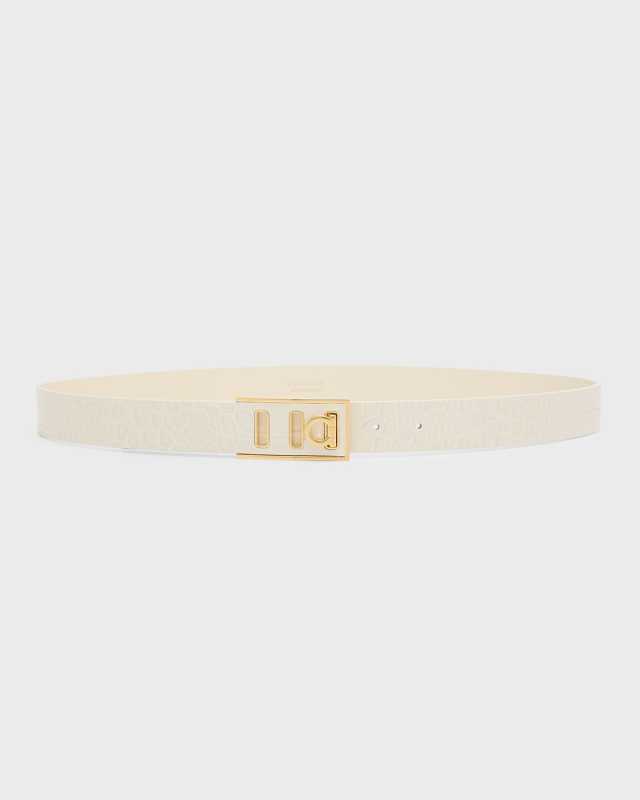 Gancini Croc-Embossed Leather Belt
