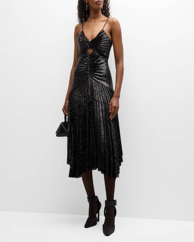 Lou Pleated Sparkly A-Line Midi Dress