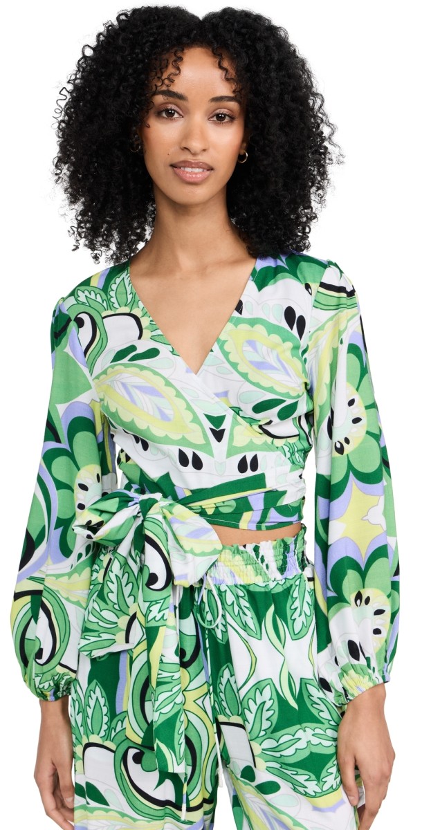 Playa Lucila Wrap Top Green Paisley