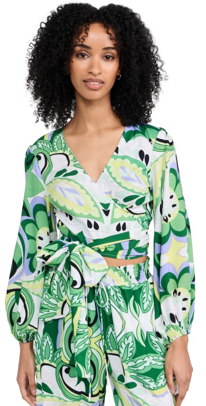 Playa Lucila Wrap Top Green Paisley