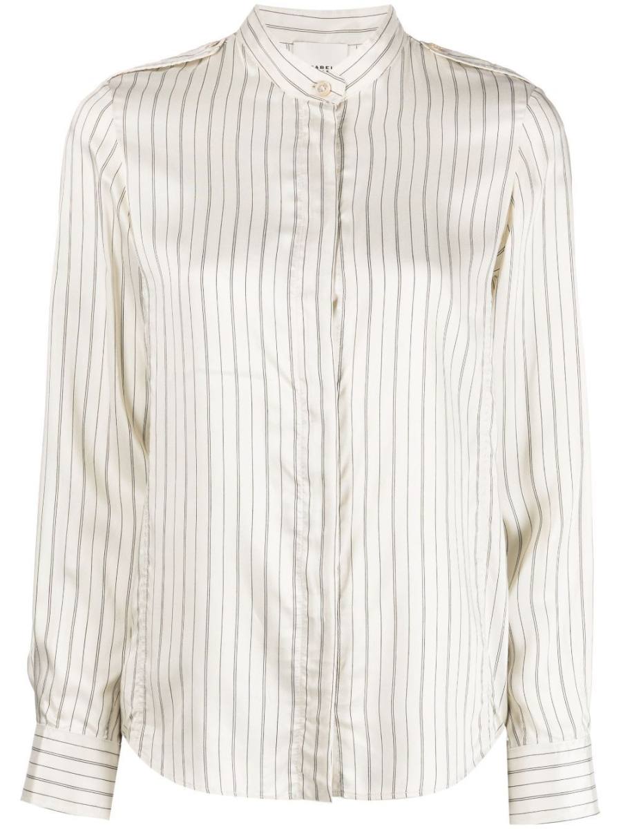 striped band-collar shirt