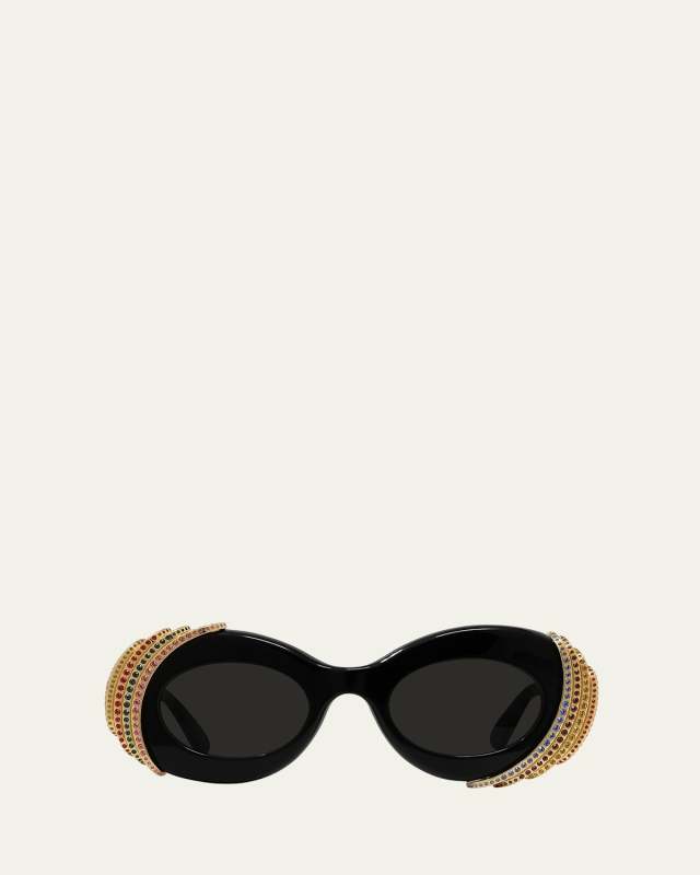 Embellished Acetate & Metal Oval Sunglasses